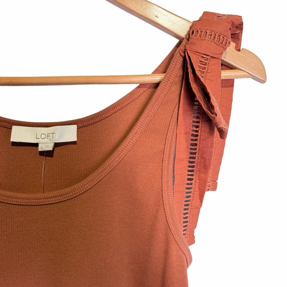 LOFT Poplin Ribbed Tie Shoulder Tank in Rust, Size L NWT - Picture 5 of 12